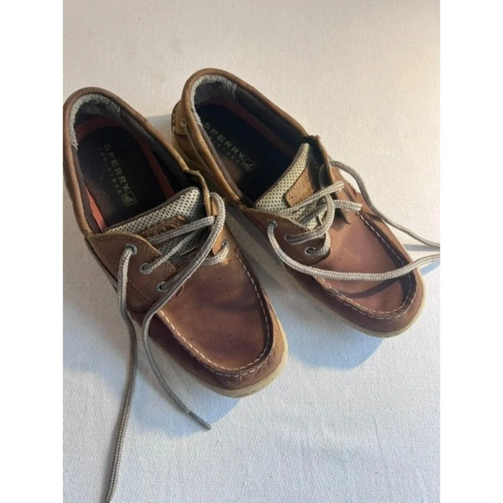 Sperry Billfish Boat Shoes Boys 6M Brown Leather Casual Preppy YB42948 Good